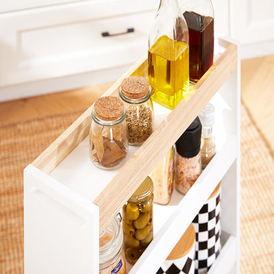 SoBuy NSR12-W Étagère de Niche à roulettes en Bois Meuble de Rangement Cuisine Chariot Placard Alcôve Chariot de Service 4 Étages
