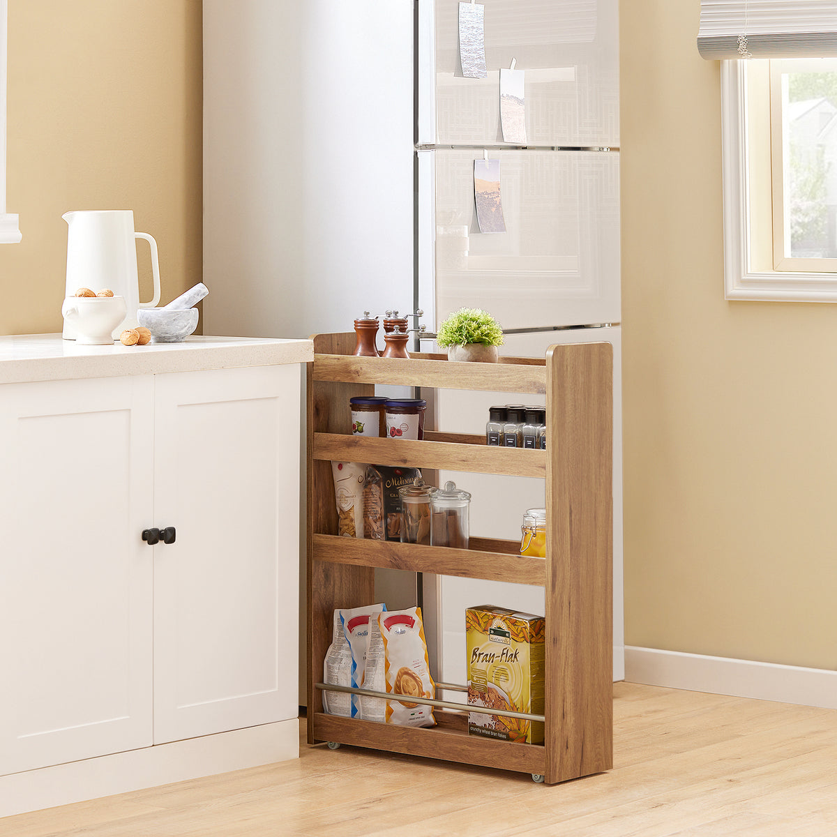SoBuy NSR01-PF Étagère de Niche à roulettes en Bois Meuble de Rangement Cuisine Salle de Bain Chariot Placard Alcôve