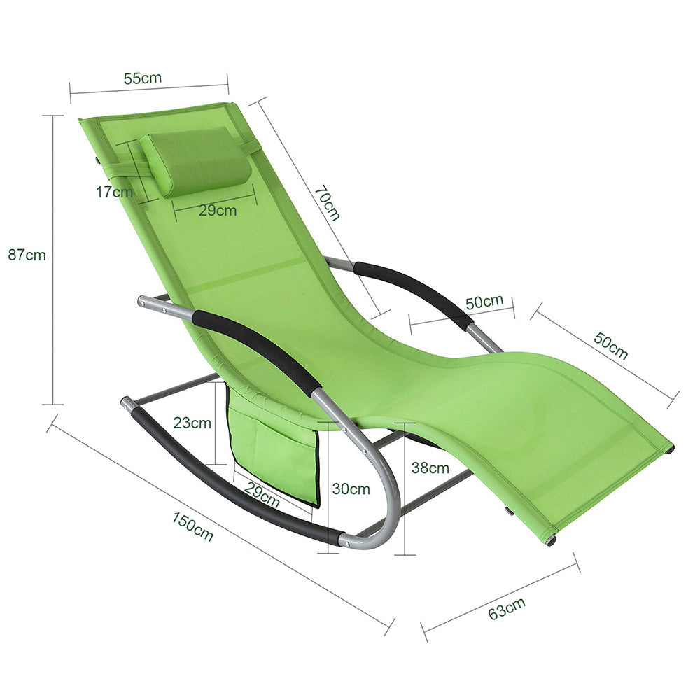 SoBuy OGS28-GRx2 Lot de 2 Chaise Longue Transat de Jardin Bascule avec Appui-tête Réglable et Pochette latérale