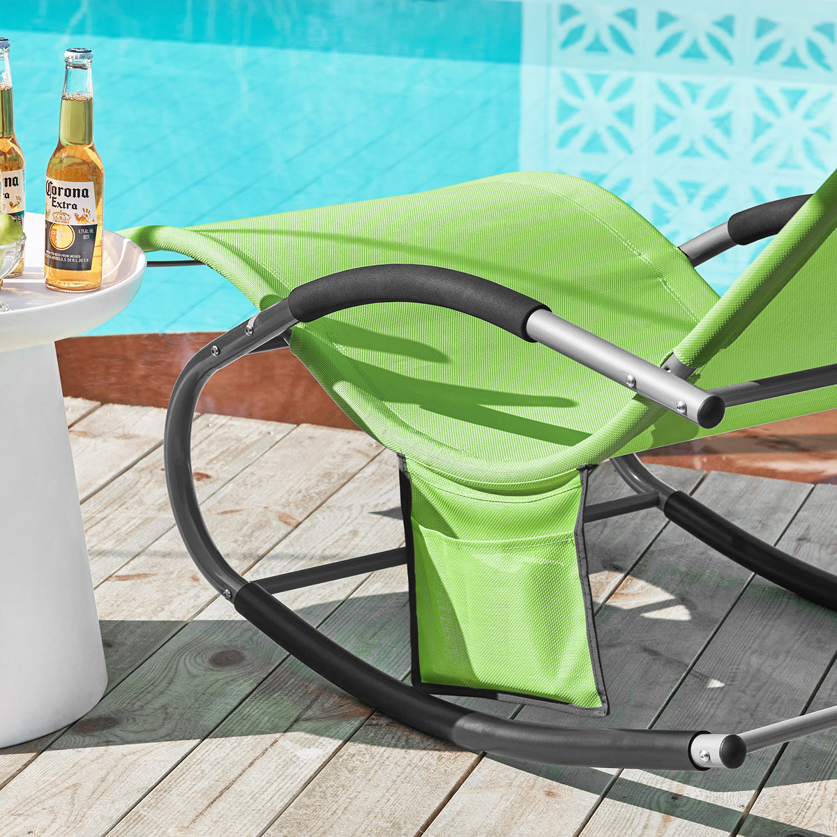 SoBuy OGS28-GRx2 Lot de 2 Chaise Longue Transat de Jardin Bascule avec Appui-tête Réglable et Pochette latérale