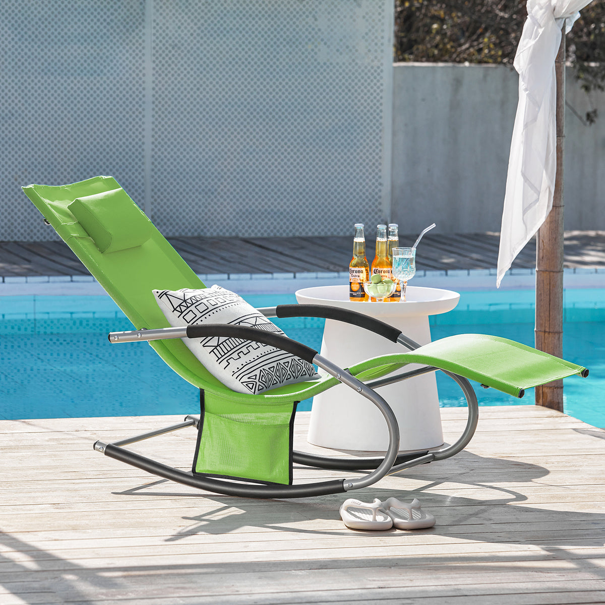 SoBuy OGS28-GRx2 Lot de 2 Chaise Longue Transat de Jardin Bascule avec Appui-tête Réglable et Pochette latérale