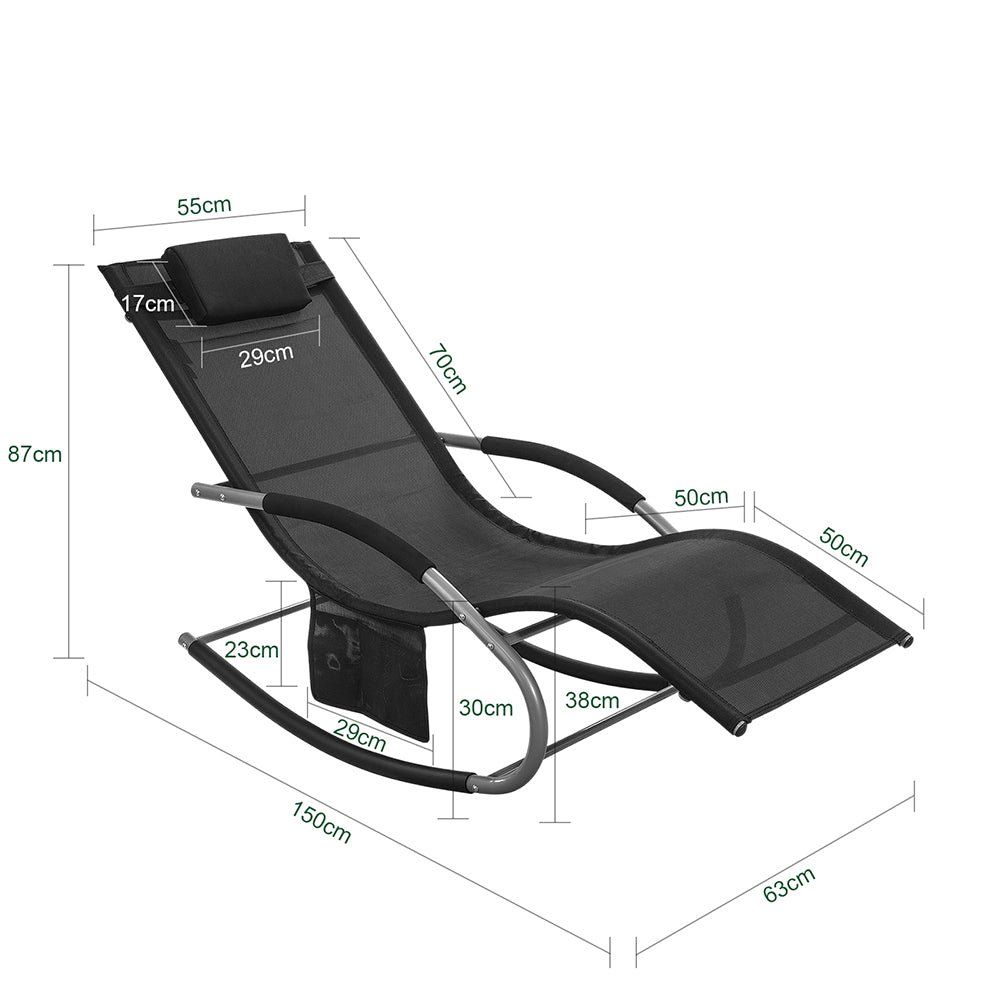 SoBuy OGS28-SCHx2 Lot de 2 Chaise Longue Transat de Jardin Bascule avec Appui-tête Réglable et Pochette latérale