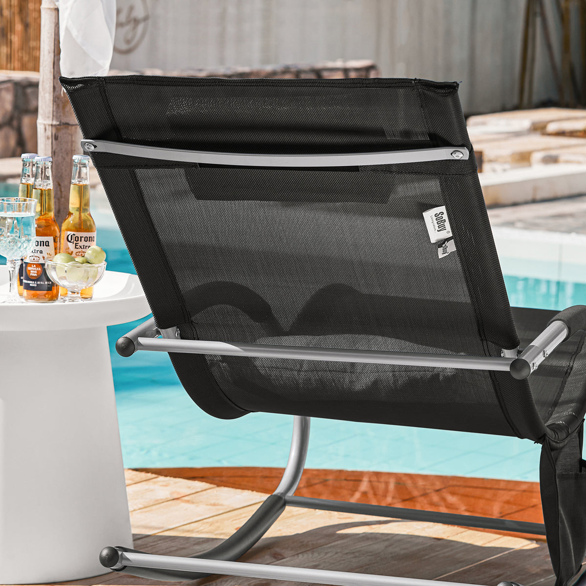 SoBuy OGS28-SCHx2 Lot de 2 Chaise Longue Transat de Jardin Bascule avec Appui-tête Réglable et Pochette latérale