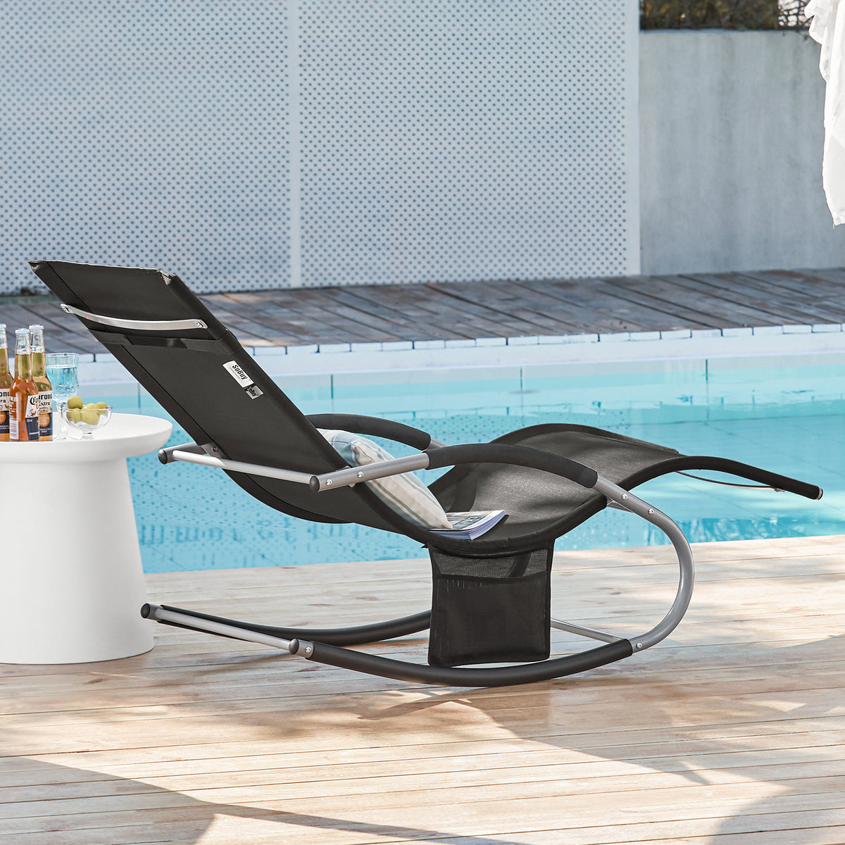 SoBuy OGS28-SCHx2 Lot de 2 Chaise Longue Transat de Jardin Bascule avec Appui-tête Réglable et Pochette latérale