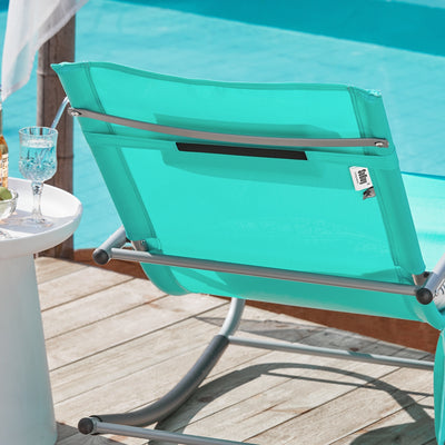 SoBuy OGS28-TBx2 Lot de 2 Chaise Longue Transat de Jardin Bascule avec Appui-tête Réglable et Pochette latérale
