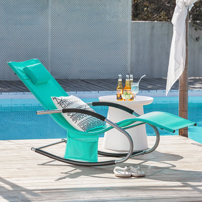 SoBuy OGS28-TBx2 Lot de 2 Chaise Longue Transat de Jardin Bascule avec Appui-tête Réglable et Pochette latérale