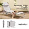 SoBuy OGS35-MIx2 Lot de 2 Transats de Jardin Pliable avec Oreiller et Poche Latérale, Chaise Longue Relax, Design Fonctionnel – L155×P56×H81 cm, Beige