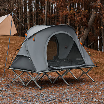 SoBuy OGS60-L-HG Lit de Camping 2 Personnes 3 en 1 – Toit Anti-UV, Matelas Gonflable Intégré, Charge 300 kg, Sac à Roulettes, Gris