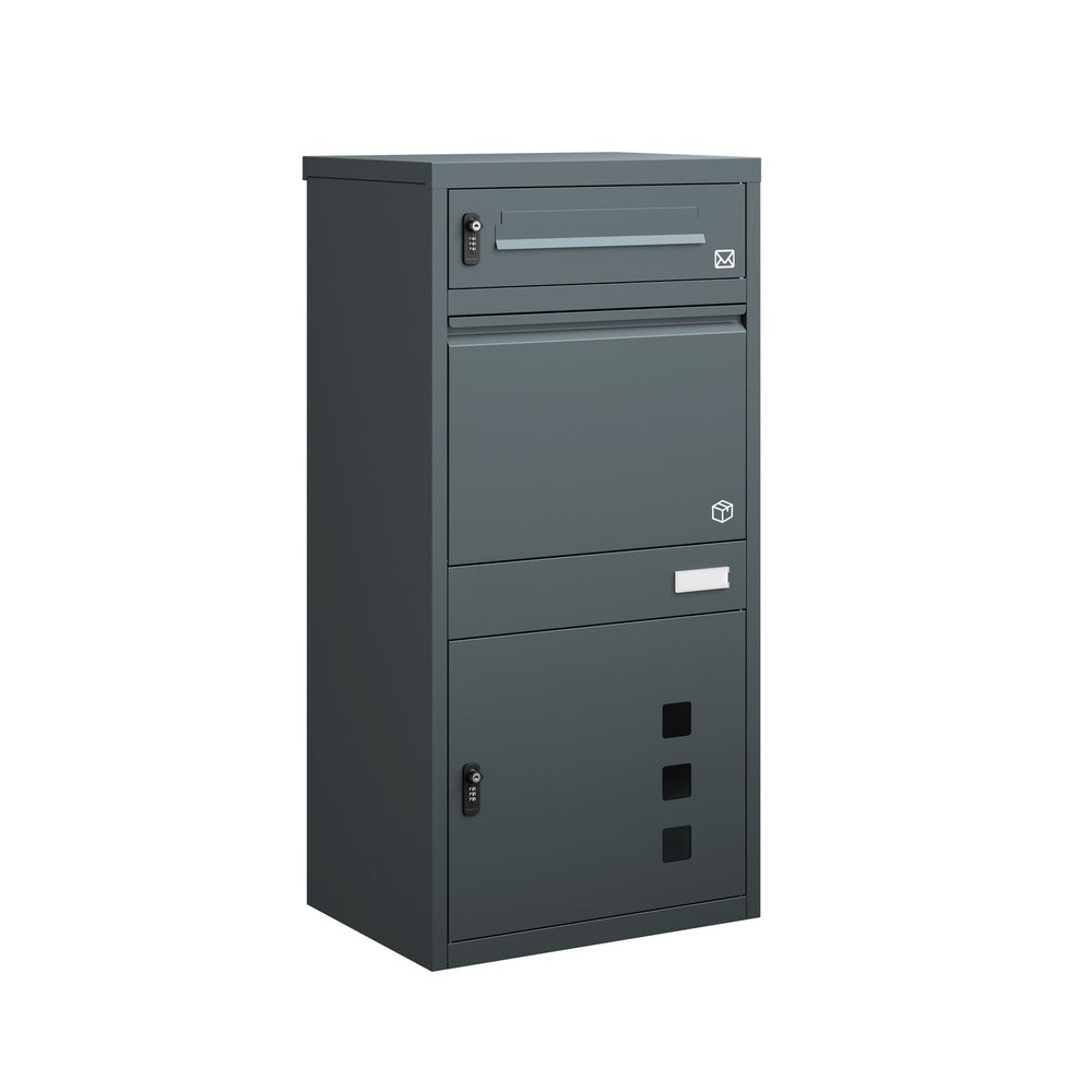 SoBuy OGS67-DG Boîte aux Lettres avec Compartiment Colis Anthracite – Boîte à Colis Extérieure Sécurisée sur Pied à 3 Portes, Acier Thermolaqué Anti-Vol – 55×41,3×112 cm, Charge 40 kg