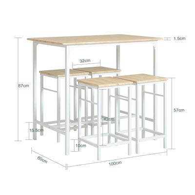 SoBuy OGT11-WN Table Haute avec 4 Tabourets – Mange-Debout Industriel 100×60 cm, Blanc/Naturel
