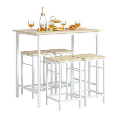 SoBuy OGT11-WN Table Haute avec 4 Tabourets – Mange-Debout Industriel 100×60 cm, Blanc/Naturel