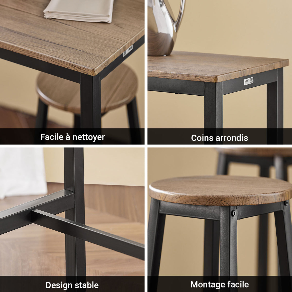 SoBuy OGT22-SCH Ensemble Table Haute et 4 Tabourets de Bar avec Repose-Pieds – L120×P40×H100 cm, Tabouret 150 kg, MDF + Acier Noir