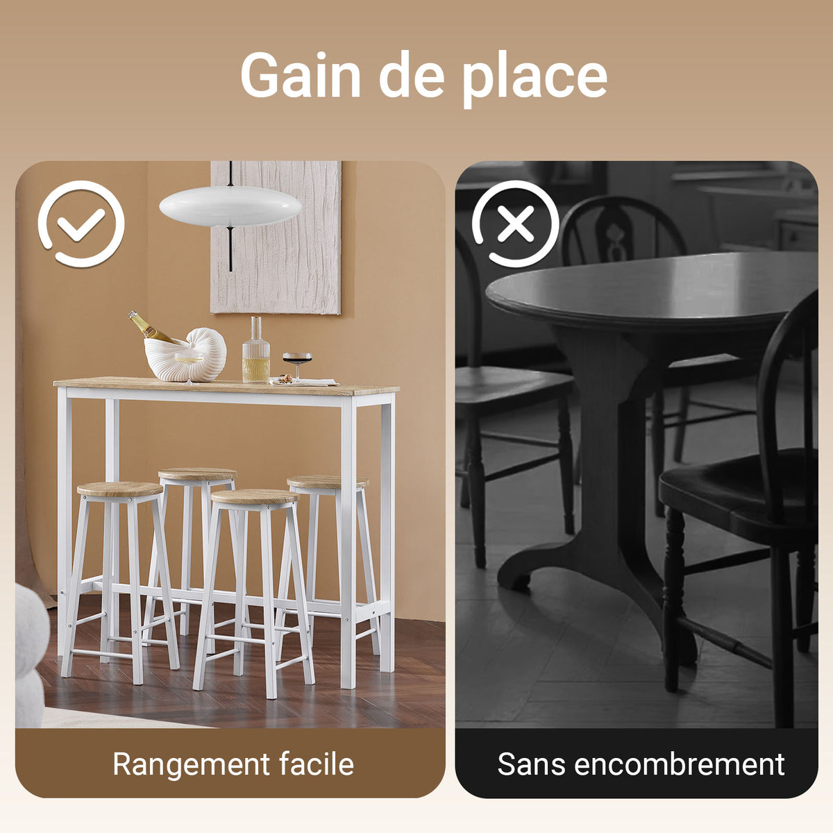 SoBuy OGT22-WN Ensemble Table de Bar + 4 Tabourets – Table Haute 120 cm, Repose-Pieds, Tabourets Rangeables, Blanc