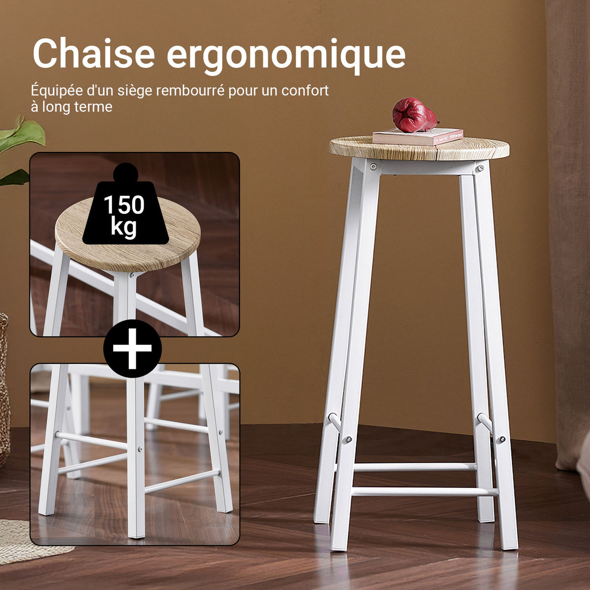 SoBuy OGT22-WN Ensemble Table de Bar + 4 Tabourets – Table Haute 120 cm, Repose-Pieds, Tabourets Rangeables, Blanc