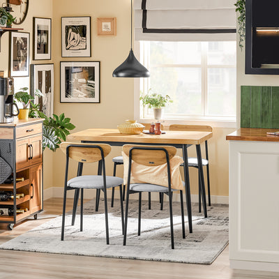 SoBuy OGT52-N Ensemble Table à Manger 5 Pièces avec 4 Chaises Rembourrées et Cadre Acier – Table L110×P70×H76 cm, Charge 150 kg/Chaise, Naturel