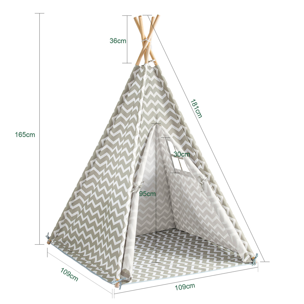 SoBuy OSS03 Tipi Enfant Tente pour Enfant avec Tapis De Sol Indian Teepee Tente de Jeu pour Enfants avec Tapis De Sol 1 Porte 1 Fenêtre Maison de Jeu