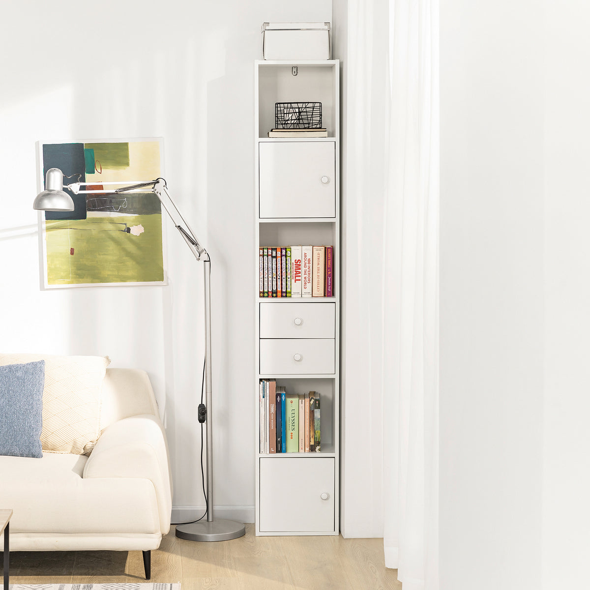 SoBuy STR10-W Meuble Colonne de Salle de Bain Armoire de Rangement Placard de Rangement Armoire sur Pied avec 2 Portes et 2 Tiroirs Blanc 33x24x188cm