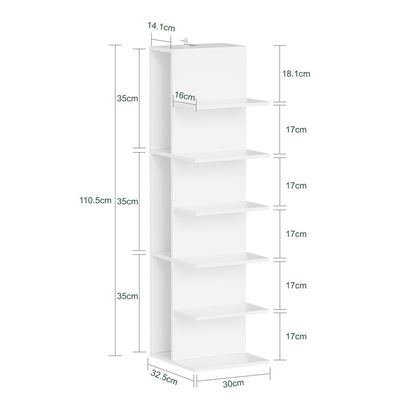 SoBuy STR14-W Étagère Murale Blanche 5 Niveaux – Bibliothèque de Rangement à 5 Plateaux pour Bureau et Salon – 30×32,5×110,5 cm, Charge 45 kg