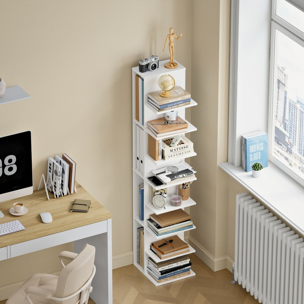 SoBuy STR14-H-W Bibliothèque Colonne Étroite 7 Niveaux – Meuble de Rangement en Bois, Étagère Blanche – 30×32,5×146,8 cm, Charge 60 kg