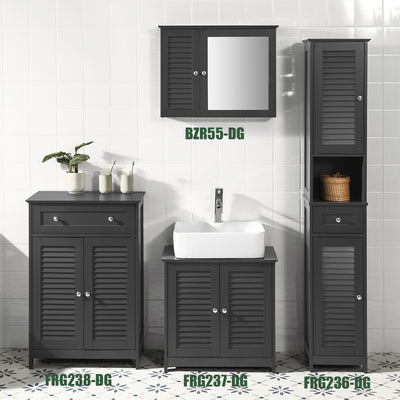 sebuyfr.comG236-DG Colonne Salle de Bain avec 2 Portes, 1 Tiroir et Niche Ouverte, pour Salle de Bain et WC, Rangement Optimisé – L32×P30×H170 cm, Gris Foncé