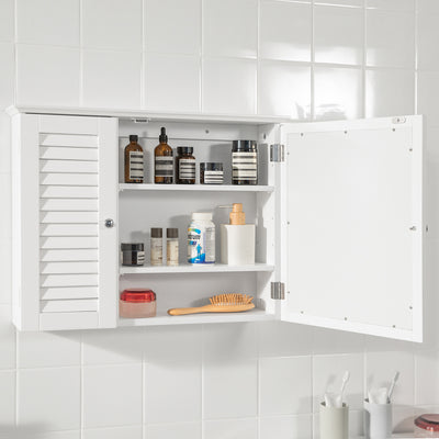 SoBuy BZR55-W Armoire Miroir Meuble Haut de Salle de Bain Armoire Suspendue avec Porte Miroir Commode Meuble de Rangem