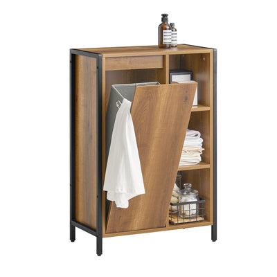 SoBuy BZR65-PF Meuble Salle de Bain avec Panier à Linge Petit Meuble de Rangement Salle de Bain avec Étagères Ouvertes et Pan