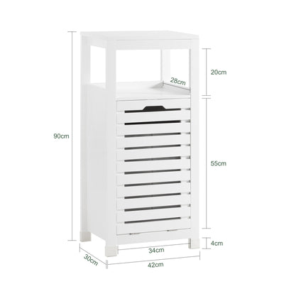 SoBuy BZR67-W Meuble Bas Armoire Toilette avec 1 Panier bac à Linge basculant Meuble de Rangement Corbeille à Linge Coffre à Linge