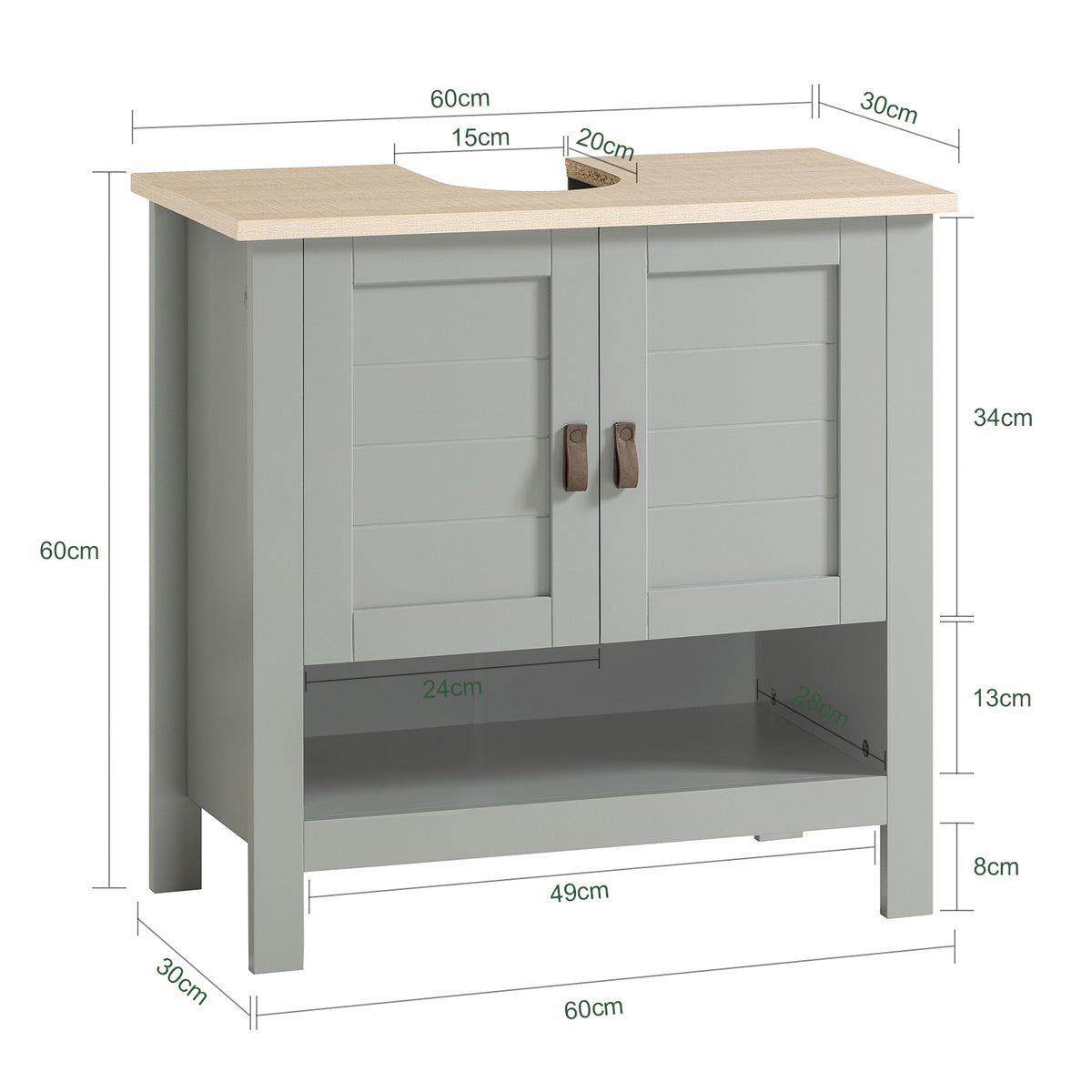 SoBuy BZR69-HG Meuble sous Lavabo, Meuble sous Vasque, Meuble de Salle de Bain, Placard de Rangement, Armoire Salle de Bain