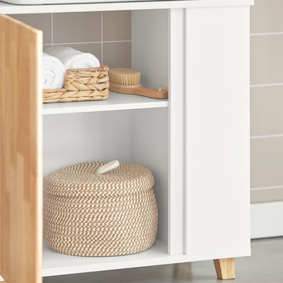 SoBuy BZR75-W Meuble sous Lavabo, Meuble sous Vasque, Armoire Salle de Bain avec Porte et 2 Compartiments Latéral