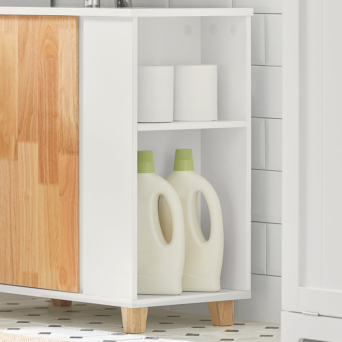 SoBuy BZR75-W Meuble sous Lavabo, Meuble sous Vasque, Armoire Salle de Bain avec Porte et 2 Compartiments Latéral