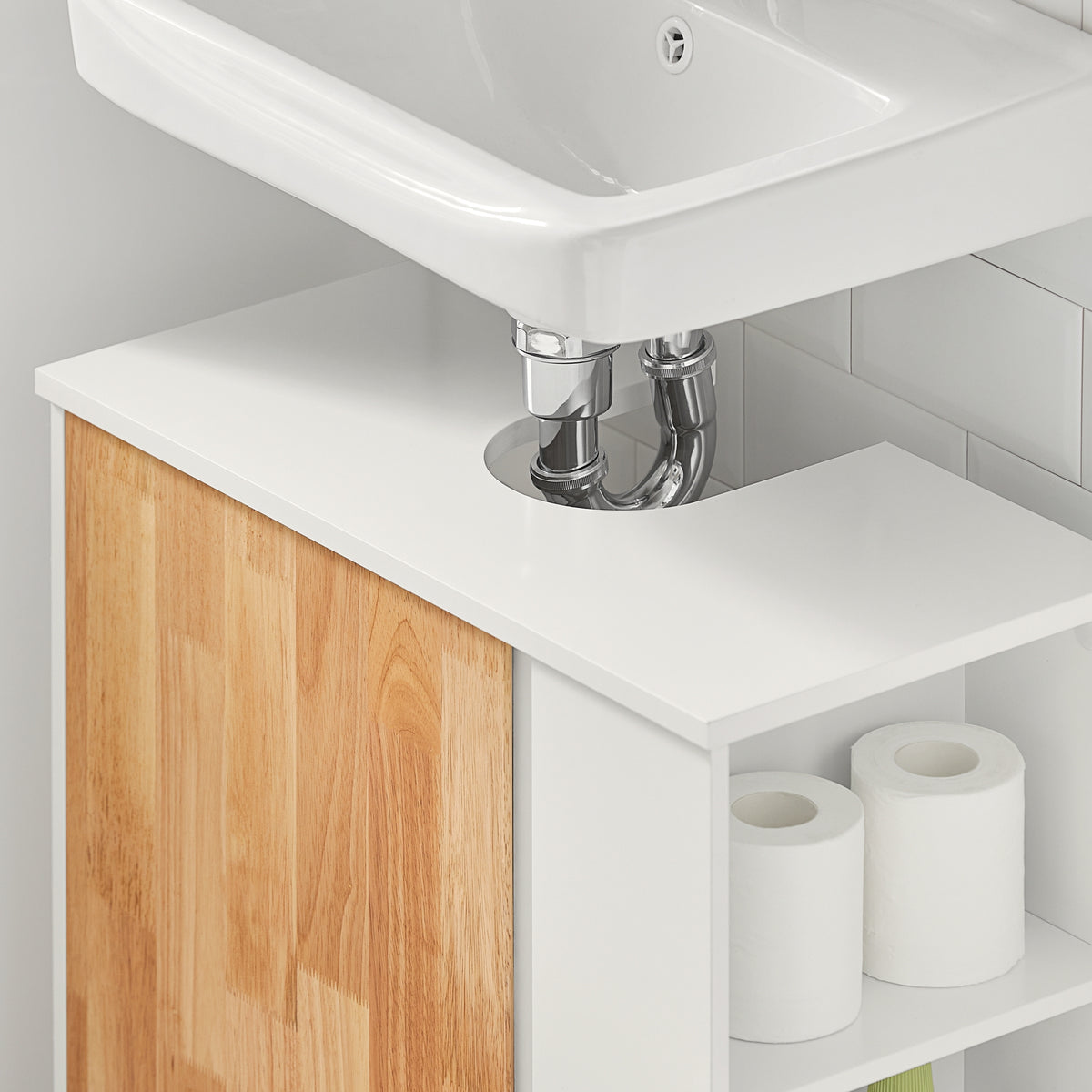 SoBuy BZR75-W Meuble sous Lavabo, Meuble sous Vasque, Armoire Salle de Bain avec Porte et 2 Compartiments Latéral