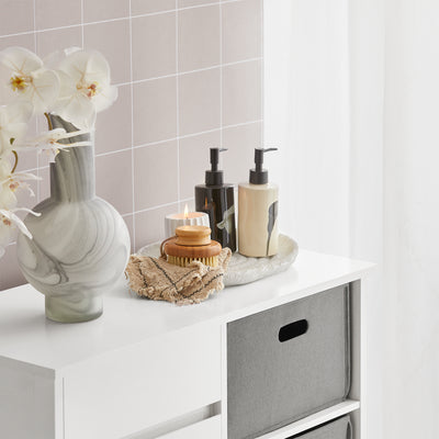 SoBuy BZR77-W Meuble de Salle de Bain avec Paniers à Linge, Armoire à Linge avec 3 Paniers et Tiroir, Armoire de Salle de Bain en Bois, Corbeille à Linge, Blanc, 80x91x38cm