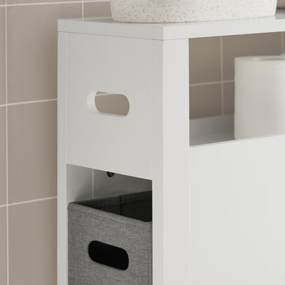 SoBuy BZR83-W Meuble de Rangement Salle de Bain Étroit, Support Papier Toilette, Armoire Toilettes WC avec 2 Paniers Amovibles Rangement Polyvalente
