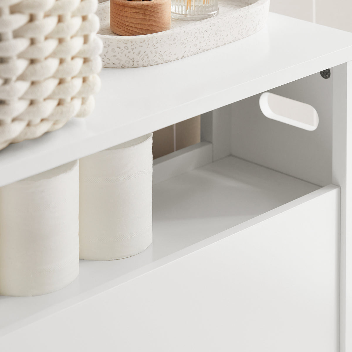 SoBuy BZR83-W Meuble de Rangement Salle de Bain Étroit, Support Papier Toilette, Armoire Toilettes WC avec 2 Paniers Amovibles Rangement Polyvalente