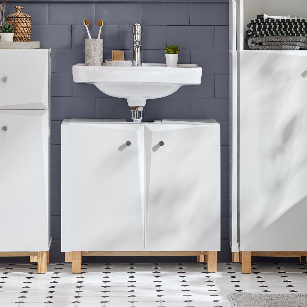 SoBuy BZR92-W Meuble sous Lavabo, Meuble sous évier, Meuble sous Vasque, Armoire Salle de Bain, Placard de Rangement