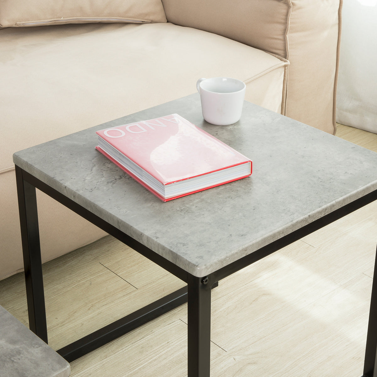 SoBuy FBT42-HG Tables Basses Gigognes, Set de 2, Lot de 2 Tables d'Appoint Empilables Tables Carrée Table Basse