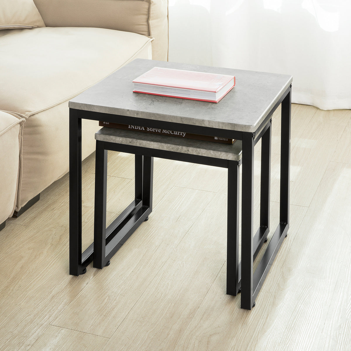 SoBuy FBT42-HG Tables Basses Gigognes, Set de 2, Lot de 2 Tables d'Appoint Empilables Tables Carrée Table Basse