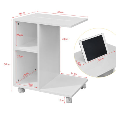 SoBuy FBT48-W Table d'appoint C-Fonctionnelle avec 2 étagères de Rangement & Support pour Tablette, Table Basse Moderne sur roulettes, Blanche