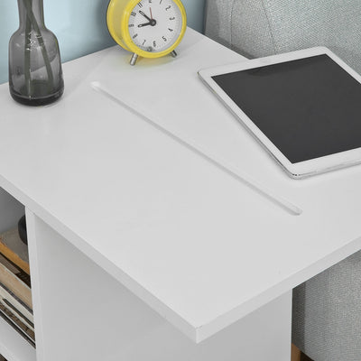 SoBuy FBT48-W Table d'appoint C-Fonctionnelle avec 2 étagères de Rangement & Support pour Tablette, Table Basse Moderne sur roulettes, Blanche