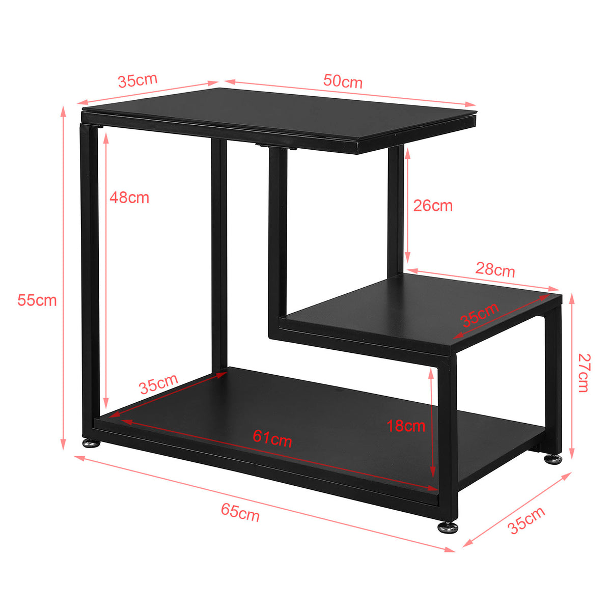 SoBuy FBT65-SCH Bout de Canapé Table d’Appoint Tables Basses avec 3 Étagères de Rangement