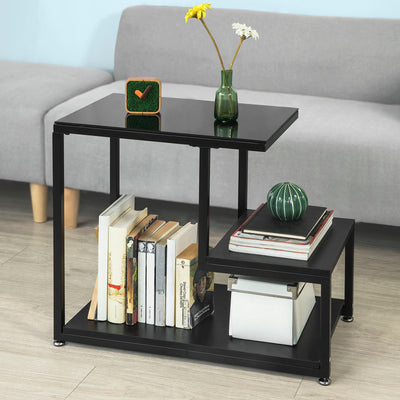SoBuy FBT65-SCH Bout de Canapé Table d’Appoint Tables Basses avec 3 Étagères de Rangement