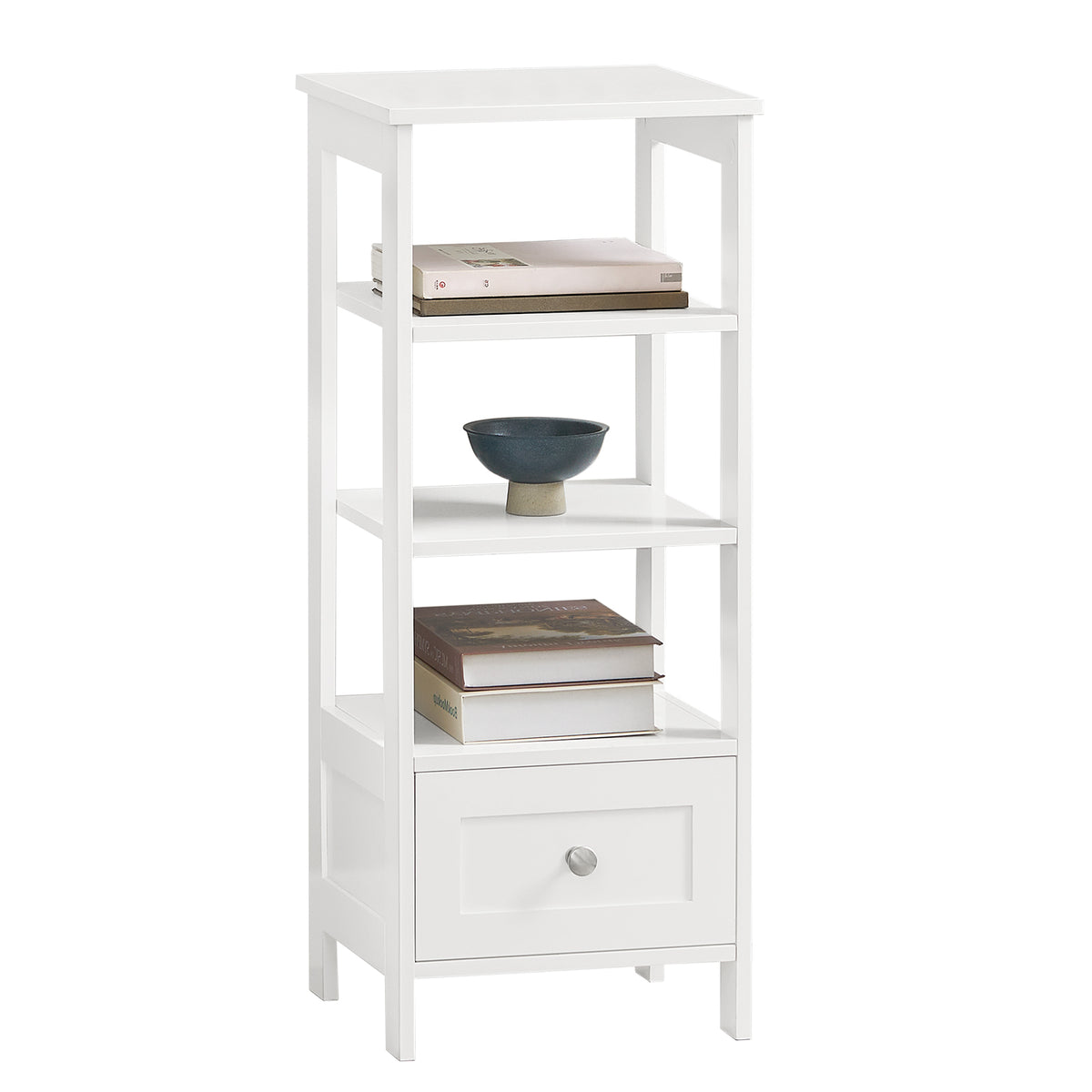 SoBuy FBT91-W Table d’Appoint Haute Bout de Canapé pour Salon Bureau Cuisine en 3 niveaux avec 1 tiroir