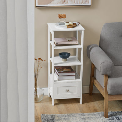SoBuy FBT91-W Table d’Appoint Haute Bout de Canapé pour Salon Bureau Cuisine en 3 niveaux avec 1 tiroir
