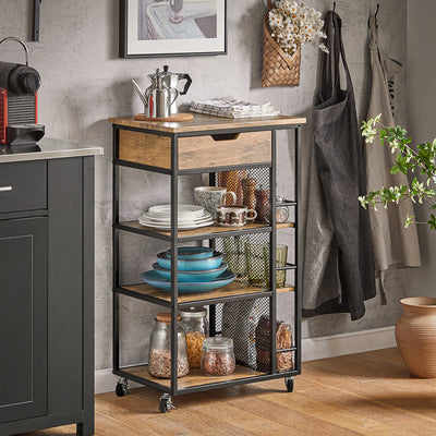 SoBuy FKW99-N Desserte de Cuisine Roulante Chariot de Service Meuble de Rangement à roulettes Multifonctionnel avec 1Tiroir, 3 Etagères et Etagères latérales, 50x37x87 cm