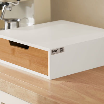 sebuyfr.comG179-WN Boîte à Thé avec Tiroir, Format Compact, Rangement Optimisé, Design Fonctionnel, Usage Quotidien – L31×P30×H10 cm, Bois, Blanc et Naturel