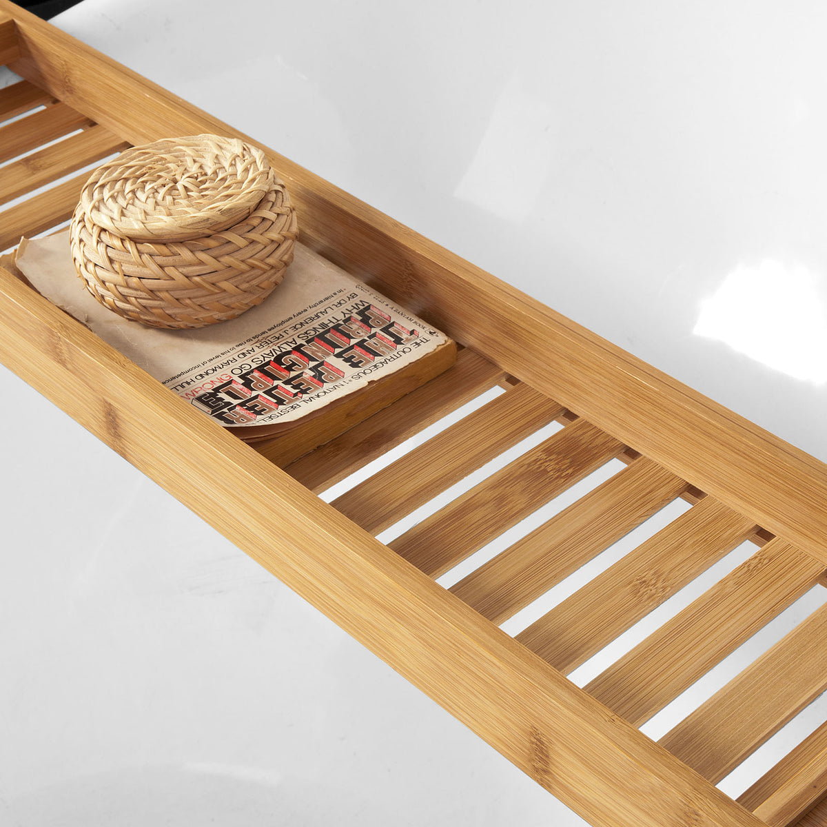 sebuyfr.comG212-N Plateau de Baignoire Extra Long et Verni avec Support Verre à Vin et Bougie, Design Fonctionnel, Usage Quotidien, Pratique – Bambou, Naturel