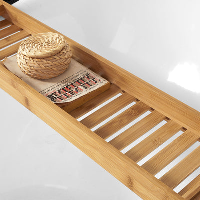 sebuyfr.comG212-N Plateau de Baignoire Extra Long et Verni avec Support Verre à Vin et Bougie, Design Fonctionnel, Usage Quotidien, Pratique – Bambou, Naturel