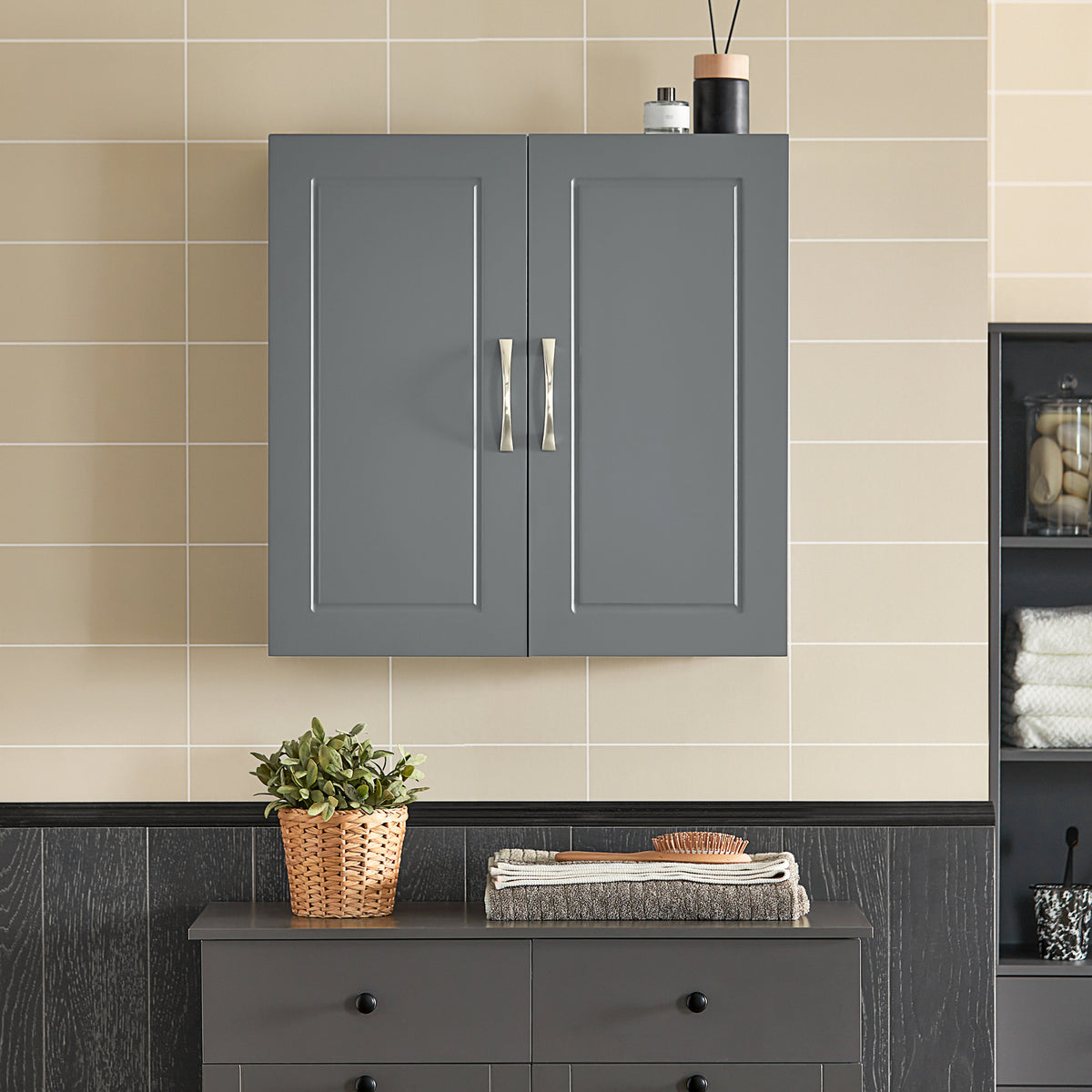 sebuyfr.comG231-DG Meuble Haut Salle de Bain Suspendu Armoire Murale avec Étagère Réglable et Porte Rangement Mural Compact pour Salle de Bain, WC ou Cuisine Gris 60x30x60 cm