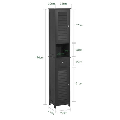 sebuyfr.comG236-DG Colonne Salle de Bain avec 2 Portes, 1 Tiroir et Niche Ouverte, pour Salle de Bain et WC, Rangement Optimisé – L32×P30×H170 cm, Gris Foncé