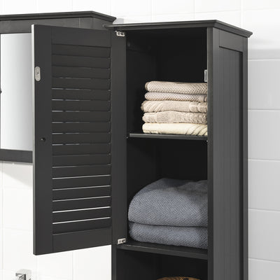 sebuyfr.comG236-DG Colonne Salle de Bain avec 2 Portes, 1 Tiroir et Niche Ouverte, pour Salle de Bain et WC, Rangement Optimisé – L32×P30×H170 cm, Gris Foncé